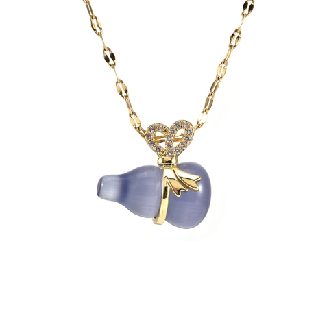 Collar Colgante De Gourd Acero De Titanio Piedra De Ojo De Gato Circón Lazo Chapado En Oro Elegante Moda Cadena Clavícula Mujer