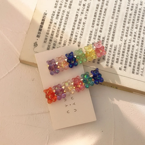 Simpatiche Mollette Per Capelli Orsetto Gommoso Resina Trasparente Forcine Gelatina Con Glitter Laser Metallo Per Donne Ragazze