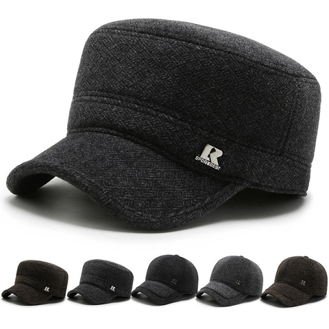 Casquette De Cadet Et Baseball En Laine Homme Hiver Avec Protège-oreilles Pliables Chaud Coupe-vent Motif Chevrons