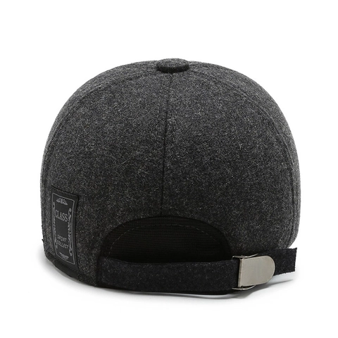 Gorra De Béisbol De Invierno Para Hombre Fieltro De Lana Cálida Gorro Grueso Con Orejeras Borde De Cuero Placa De Metal Retro Ajustable