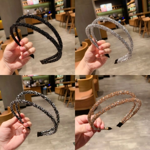 Diadema De Strass De Doble Capa Para Mujer Cristal Brillante Aro De Pelo Fino Hecho A Mano Elegante