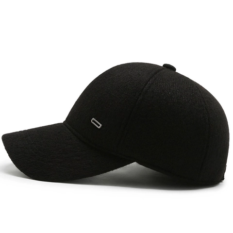 Gorra De Béisbol De Invierno Cálida Tela De Lana Con Orejeras A Prueba De Viento Sombrero De Hombre Ajustable Color Sólido