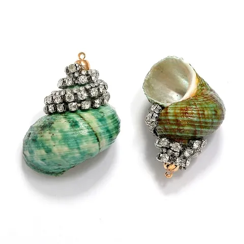 Colgante De Caracol De Mar Verde Natural Aleación Chapada En Oro Con Pedrería Accesorio Joyería DIY Estilo Bohemio