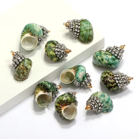 Colgante De Caracol De Mar Verde Natural Aleación Chapada En Oro Con Pedrería Accesorio Joyería DIY Estilo Bohemio