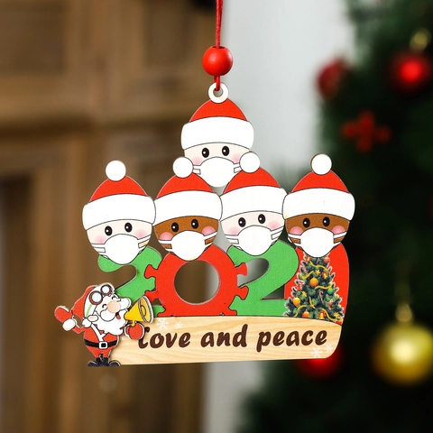 Christmas Tree Hanging Pendant Wood Cartoon Mask Family Design Love And Peace Festive Holiday Party Home Decor Ornament