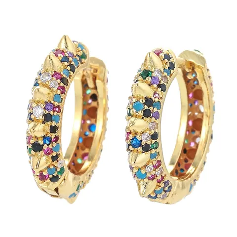 U-Vormige Hoop Oorbellen Koper Zirkoon Micro Pave Geometrische Punk Spike Klinknagel Mode Accessoires Voor Vrouwen