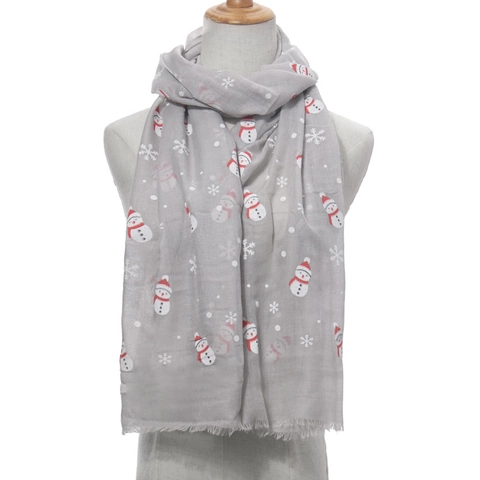 Women Christmas Snowman Snowflake Print Scarf Soft Warm Polyester Winter Shawl Rectangular Long Wrap With Tassels Holiday Gift