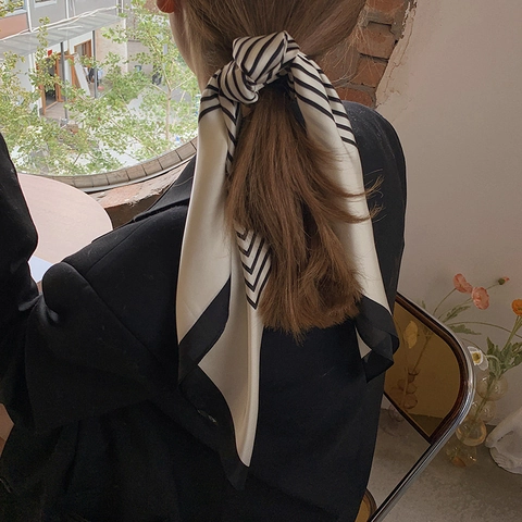 Striped Square Scarf Satin Satin Texture Elegant Neck Scarf Hair Wrap Fashion Versatile Bag Accessory For Women