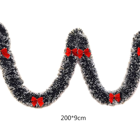 Christmas Tinsel Garland PVC White Edged With Bows And Ball Ornaments For Holiday Tree Hanging Home Decor Party Supplies