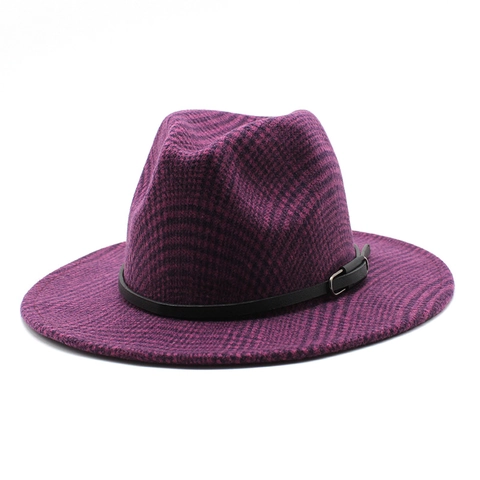 Sombrero Fedora De Cuadros Retro Británico Mezcla Lana Poliéster Ala Ancha Plana Gorra Jazz Vintage Para Hombre Mujer