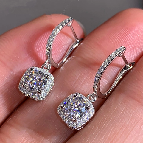 Leverback Drop Earrings Square Halo Copper Cubic Zirconia Micro Pave Elegant Fashion Jewelry For Women