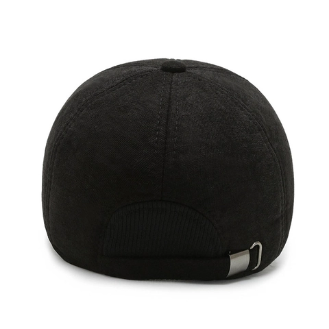 Men Winter Baseball Cap Warm Woolen Fabric Windproof Outdoor Ear Flaps Adjustable Metal Logo Classic Solid Color