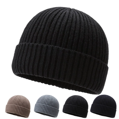 Gorro Beanie Unisex De Punto Acanalado Con Dobladillo Cálido Color Sólido Invierno Otoño Poliéster Minimalista Clásico
