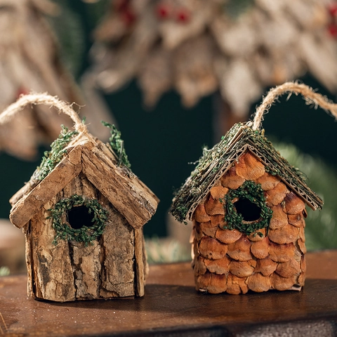 Décoration De Noël En Écorce Naturelle Ornement Suspendu Nichoir Rustique Écailles De Pomme De Pin Style Forêt Maison