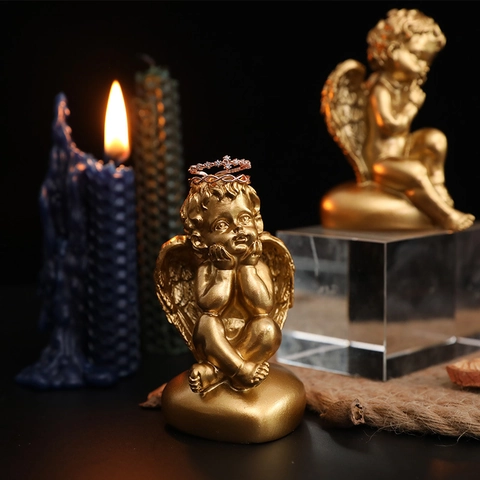 Nordic Angel Figurine Resin Cupid Statue Winged Desktop Ornament Retro Light Luxury Home Decor Romantic Wedding Gift