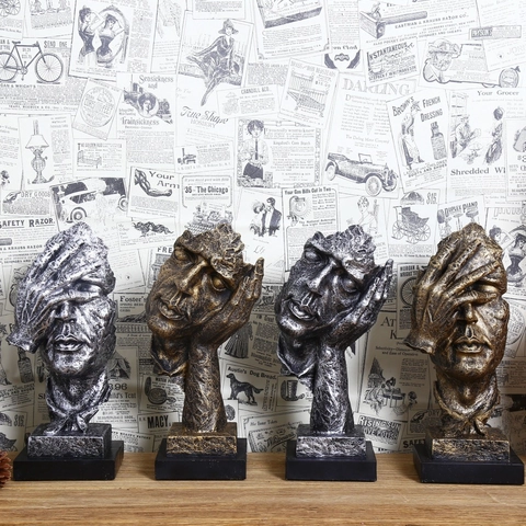 Scultura Astratta Del Viso Statua Del Personaggio Resina Non Vedere Non Sentire Statuette Creative Per Decorazione Scrivania