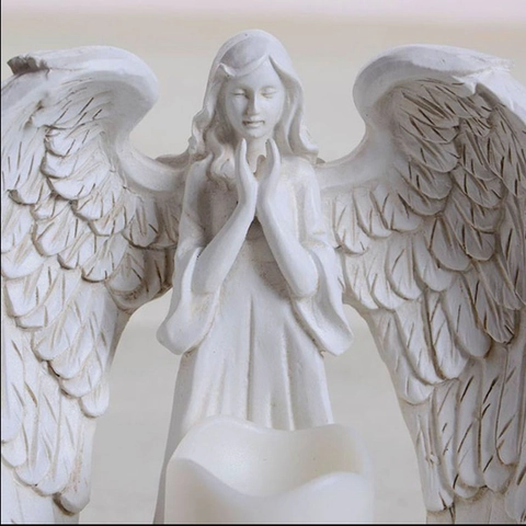 European Praying Angel Candle Holder Statue Resin Winged Candlestick Decorative Tabletop Figurine With Electronic LED Candle