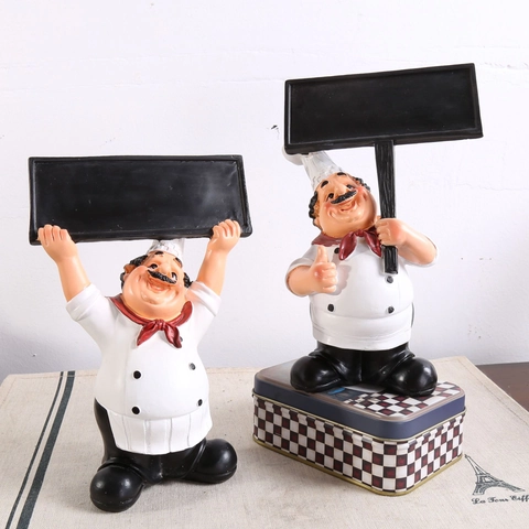 Resin Chef Figurine Welcome Sign Blackboard Message Board Desktop Ornament Restaurant Kitchen Cafe Decor Nordic Style