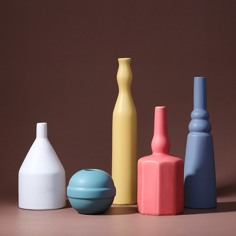 Jarrón De Cerámica Moderno Mate Color Morandi Geométrico Estilo Nórdico Maceta Decorativa Adorno De Mesa Minimalista Decoración Hogar