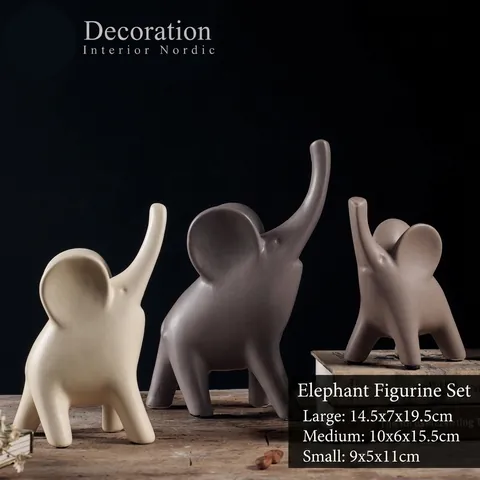 Nordic Minimalist Ceramic Elephant Figurines Home Decor Modern Abstract Animal Statues With Raised Trunk Matte Finish