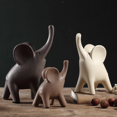 Nordic Minimalist Ceramic Elephant Figurines Home Decor Modern Abstract Animal Statues With Raised Trunk Matte Finish