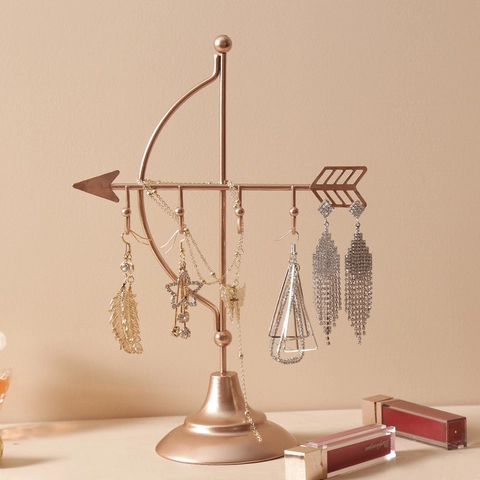 Metal Jewelry Organizer Stand Earring Necklace Holder Desktop Display Rack Vanity Home Decor Elegant Decorative