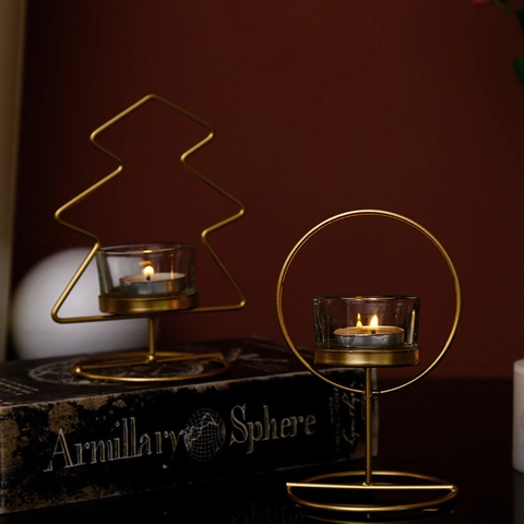 Portacandele In Metallo Dorato Con Bicchiere Di Vetro Geometrico Stile Nordico Per Decorazione Tavola Di Natale Centro Tavola Aromaterapia