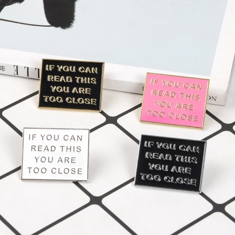 Funny Slogan Enamel Pin Alloy Square Brooch Warning Sign Social Distancing Jewelry Badge Accessory For Clothes Backpack