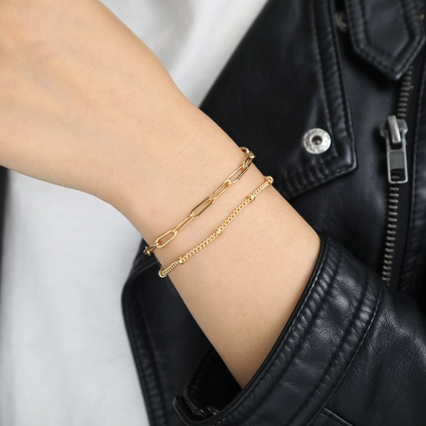 Koperen Armband Voor Dames Paperclip Ketting En Kralenketting Met Zirkoon Hanger Verstelbare Sierlijke Sieraden