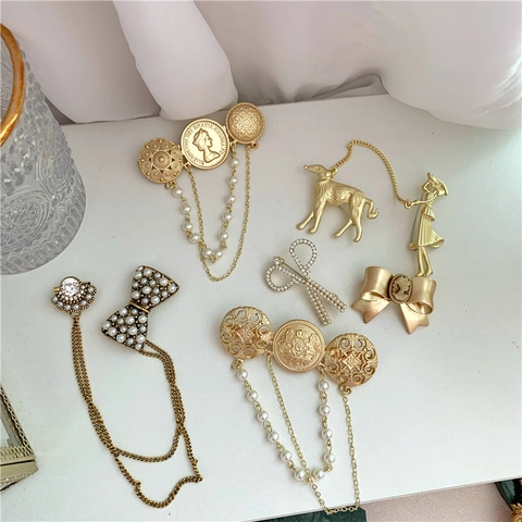 Spilla in Lega Barocca Francese Vintage per Donna Fiocco Perla Artificiale Strass Ritratto Animale Spilla Decorativa