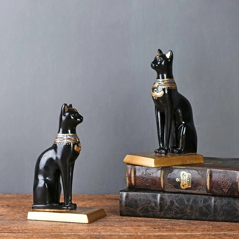 Ancient Egyptian Bastet Cat Goddess Statue Resin Figurine Vintage Mythological Bookends Candle Holder Home Decor