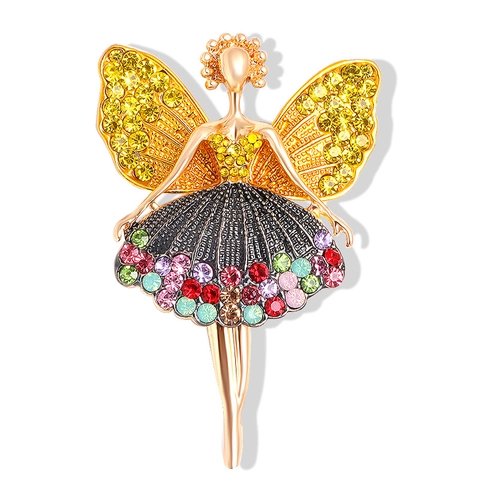 Elegant Ballet Girl Angel Brooch Pin For Women Alloy Rhinestone Fairy Dancer Corsage Jewelry Accessories Gift