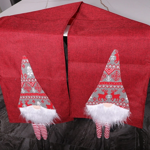 Christmas Table Runner Burlap Linen Gnome Long Legged Decor Faceless Santa Knitted 3D Holiday Party Home Dining Decor