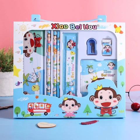 Schreibwaren Geschenkbox Mit Federmäppchen Bleistiften Lineal Radiergummi Anspitzer Und Notizbuch Cartoon Lernzubehör Für Schüler