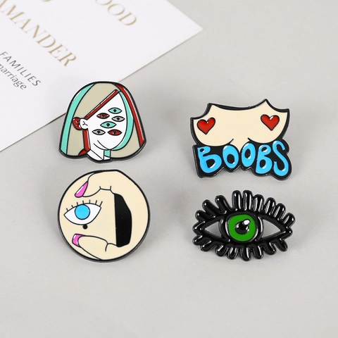 Surrealistisch Abstract Portret Emaille Speld Legering Oog Hart Broche Badge Voor Denim Jassen Rugzakken Mode Sieraden Accessoires