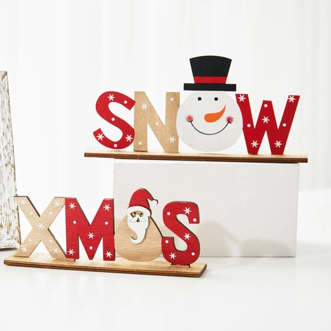 Décorations De Table De Noël En Bois Peint Lettres SNOW XMAS NOEL Père Noël Bonhomme De Neige Décoration De Bureau