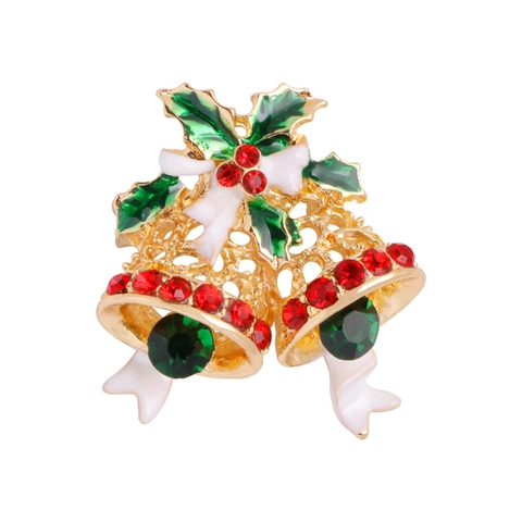 Christmas Brooch Pin Alloy Enamel Rhinestone Tree Wreath Bell Holiday Party Jewelry For Women