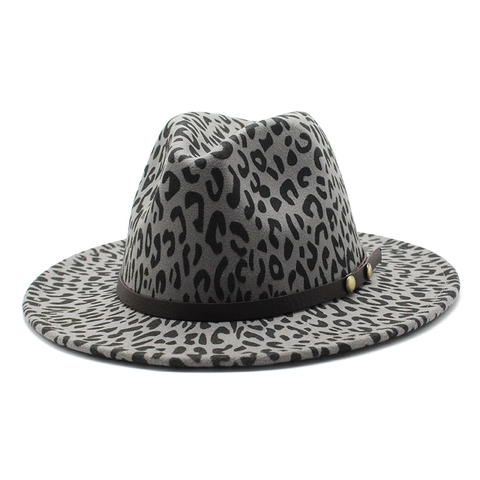 Leopard Fedora Jazz Hut Breitkrempiger Filzhut Western Stil Unisex Winter Herbst Mode Mit Lederband Niet
