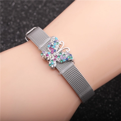 Butterfly Charm Mesh Bracelet Stainless Steel And Copper Adjustable Buckle Milanese Style Fashion Jewelry