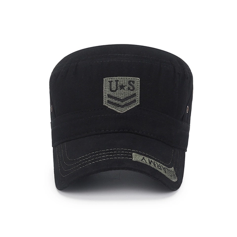 Men Cadet Cap Cotton Flat Top Military Hat Adjustable Embroidered Camouflage Outdoor Sunshade Tactical Style Breathable