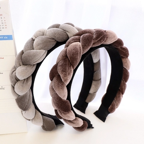 Braided Velvet Headband Wide Padded High Top Twist Hairband Handmade Autumn Winter Fashion For Women