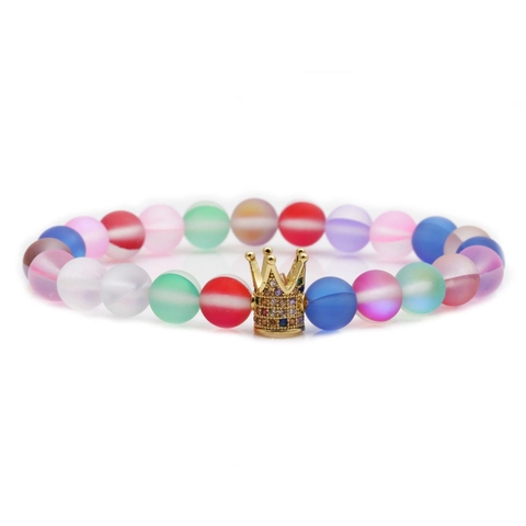 Bracciale Di Perle Corona In Pietra Naturale Smerigliata Rame Zircone Fascino Gioielli Elastici Per Donna