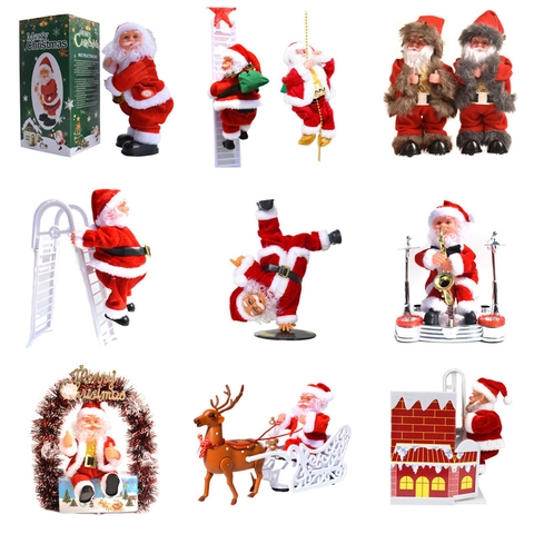 Electric Santa Claus Climbing Toy With Music And Motion Plastic Plush Holiday Xmas Decoration Party Favor Gift