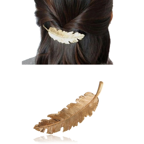 Feather Hair Clip Large Leaf Shape Zinc Alloy Retro Barrette Hairpin Accessory For Women