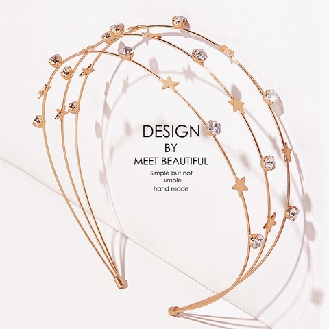 Diadema Estrella Diamantes De Imitación Aleación Capa Múltiple Oro Accesorios Cabello Elegante Boda Fiesta Mujeres
