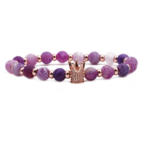 Bracelet Perles Couronne Pierre Naturelle Oeil De Tigre Cuivre Micro Inlay Zircon Charme Bijoux Femmes