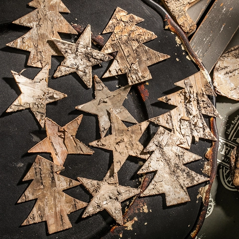 Weihnachtsbaumschmuck Aus Natürlicher Birkenrinde Stern Herz Hirsch Rustikale Vintage Dekoration Zubehör