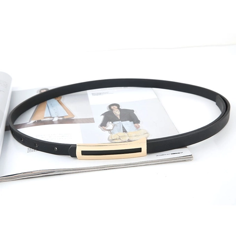 Ceinture Fine Femme Rétro Alliage Or Boucle Rectangulaire Minimaliste Similicuir Pour Jeans Robes