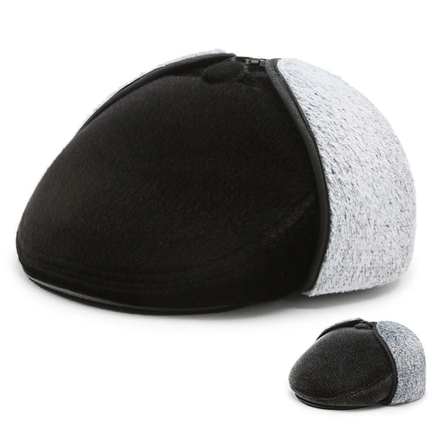 Men Flat Cap Winter Warm Thickened Woolen Forward Hat With Ear Flaps Faux Fur Lining Windproof Outdoor Duckbill Cap