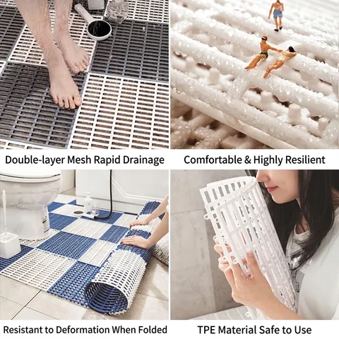 Spleißbare Badezimmermatte TPE Rutschfest Drainage Löcher Massagepunkte DIY Zuschneidbar Dusche Modulare Fliesen